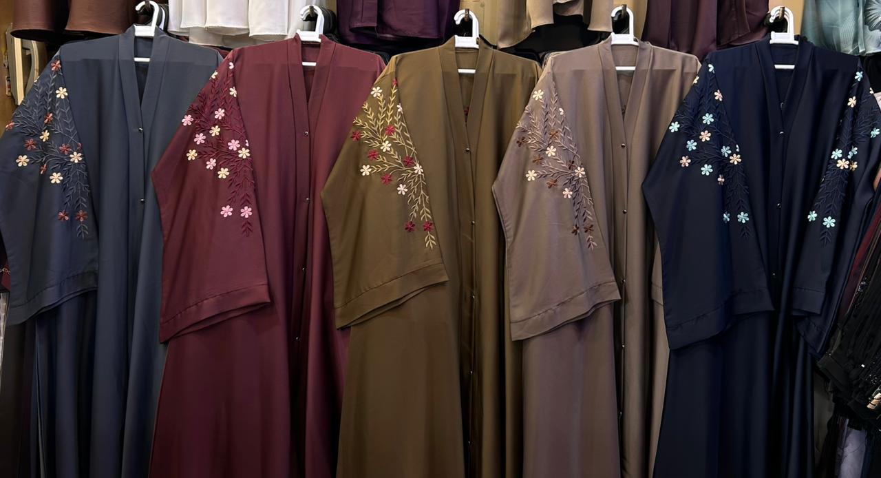 Embroidered Silk Crinkle Flare Abaya