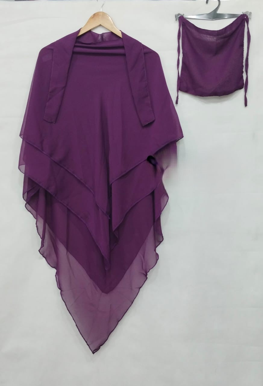 3-Layer Chiffon Hijab Set – Khimar with Niqab (2-Piece Set)