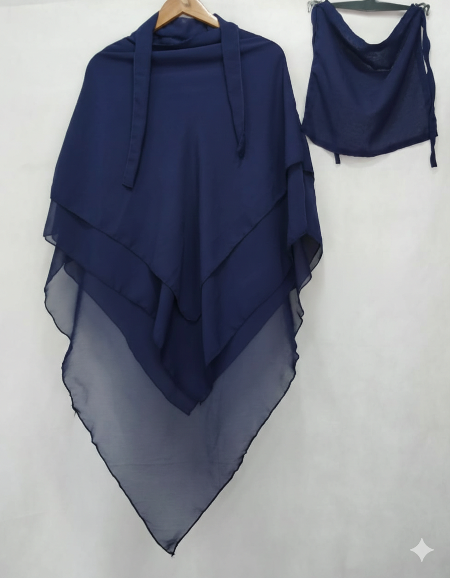 3-Layer Chiffon Hijab Set – Khimar with Niqab (2-Piece Set)