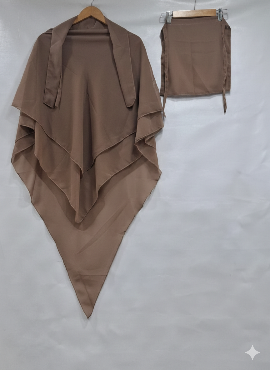 3-Layer Chiffon Hijab Set – Khimar with Niqab (2-Piece Set)