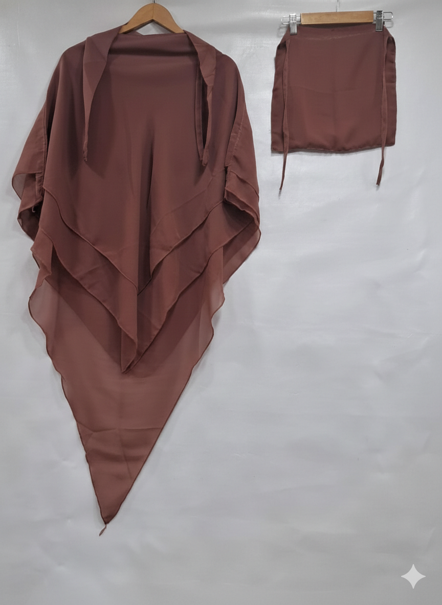 3-Layer Chiffon Hijab Set – Khimar with Niqab (2-Piece Set)