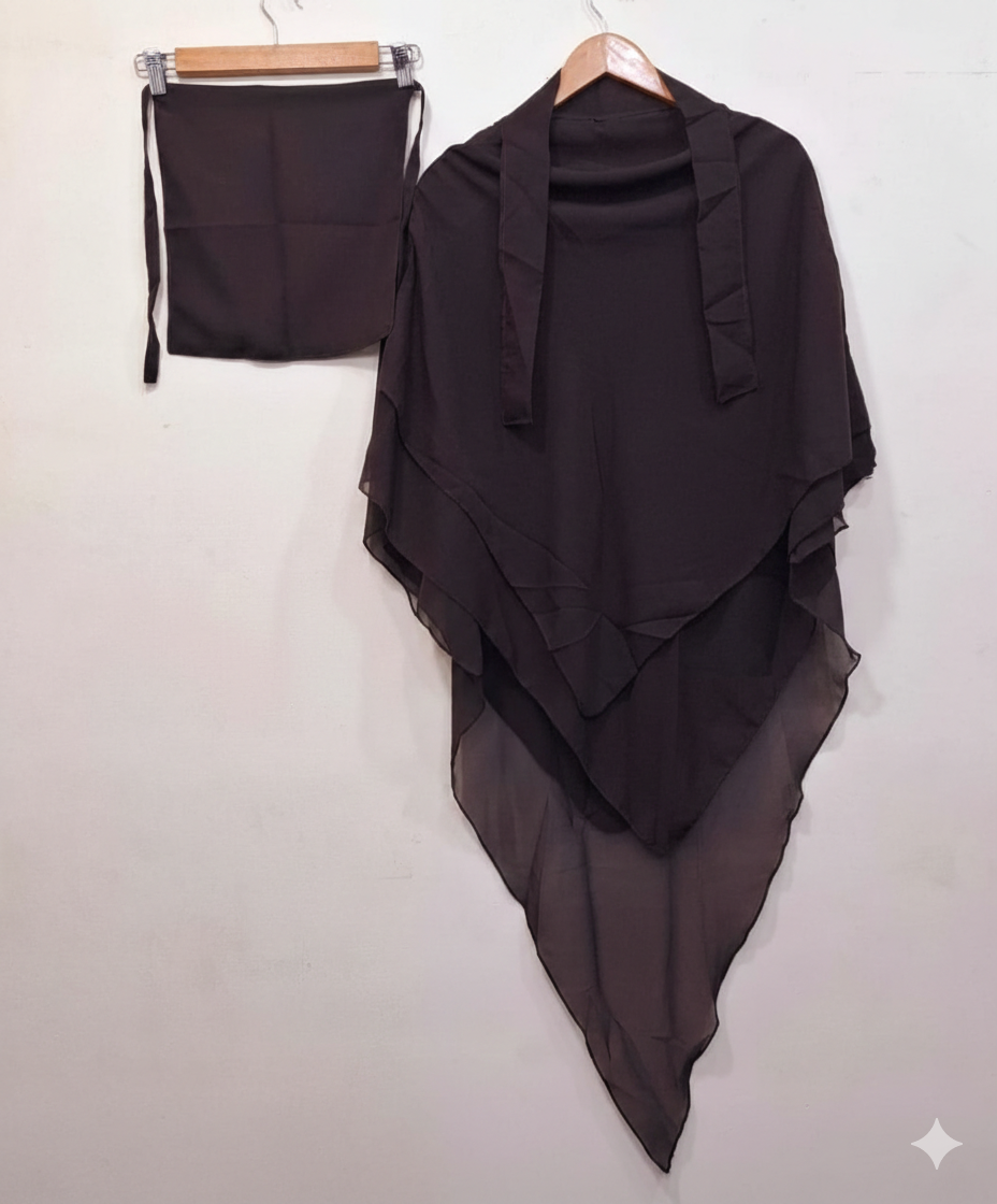 3-Layer Chiffon Hijab Set – Khimar with Niqab (2-Piece Set)