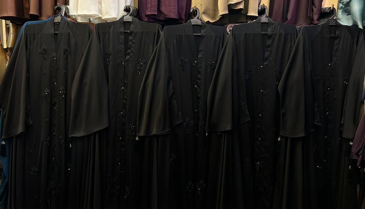 Front Open Handwork Black Amraila Abaya