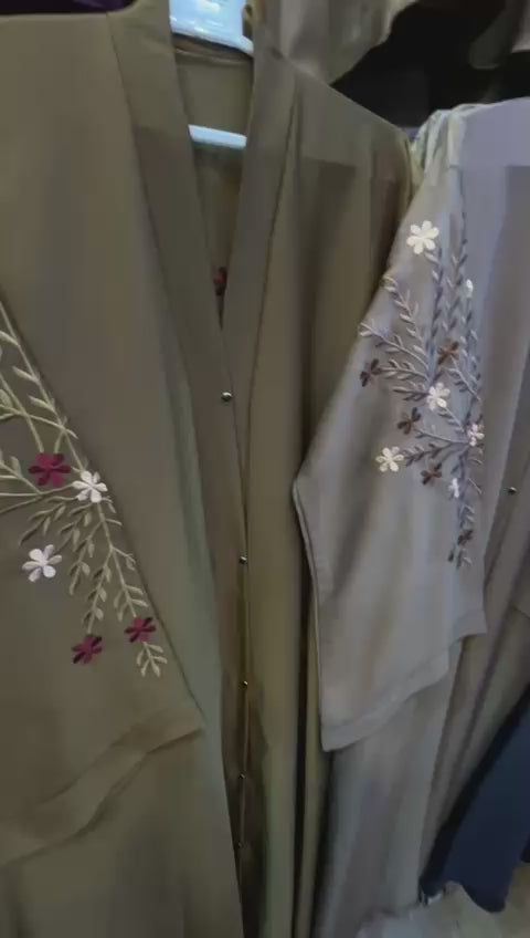 Embroidered Silk Crinkle Flare Abaya