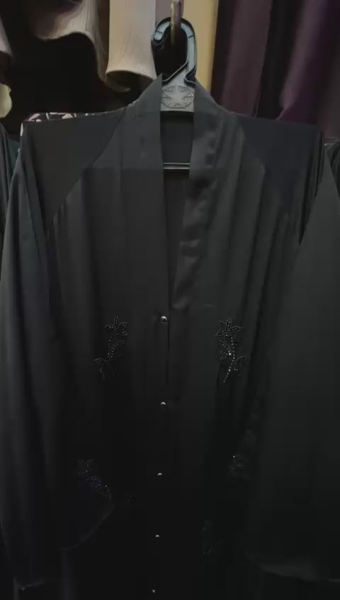 Front Open Handwork Black Amraila Abaya