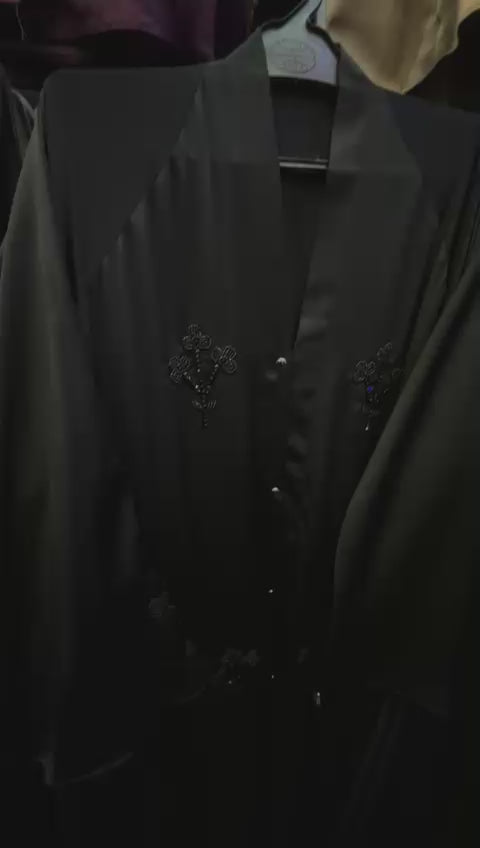 Front Open Handwork Black Amraila Abaya