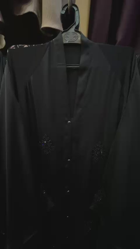 Front Open Handwork Black Amraila Abaya
