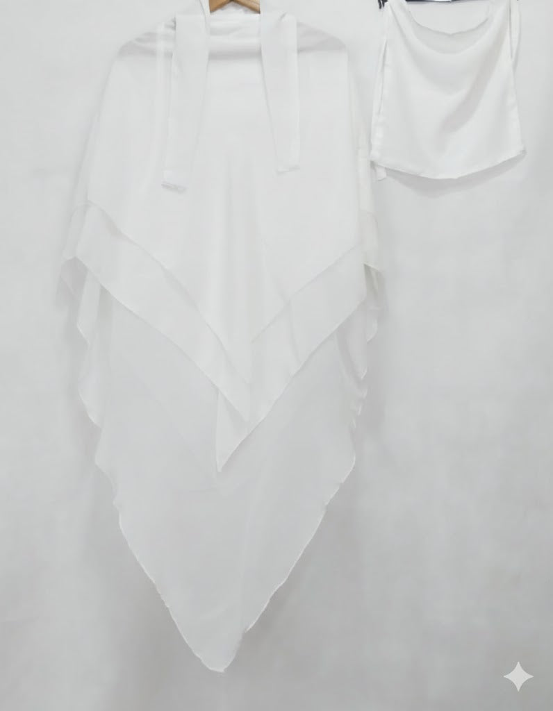 3-Layer Chiffon Hijab Set – Khimar with Niqab (2-Piece Set)